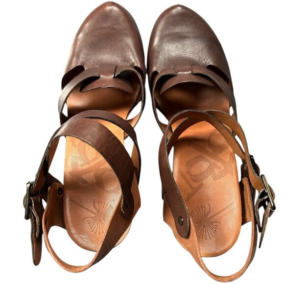 OTBT Brown Ankle Strap Closed Toe Clog Wedges  US 9/9.5 - Picture 4 of 7